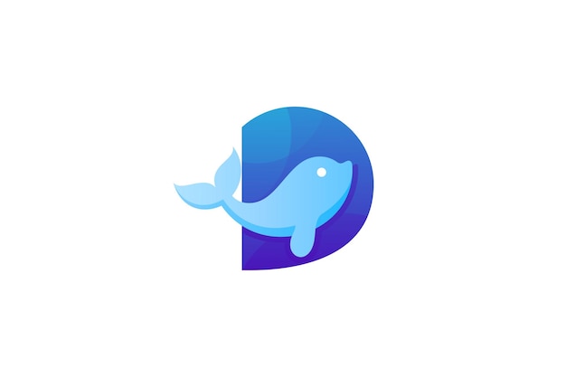 Dolfijn-logo vormige letter D met blauw kleurverloop