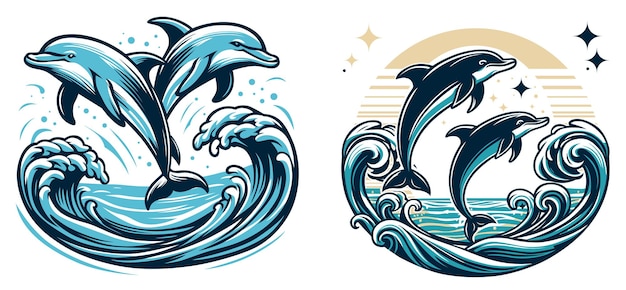 Dolfijn springt door de golven T-shirt ontwerp soepel en high definition vectorized