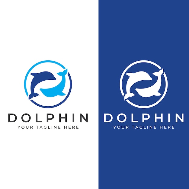 Dolfijnlogo Dolfijn die op de golven van zee of strand springt Met het bewerken van vectorillustraties