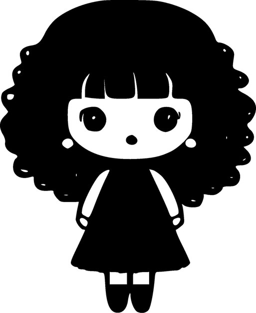 Doll Black and White Isolated Icon Vector illustration