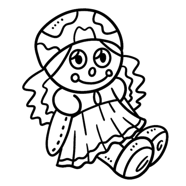 Doll Girl Isolated Coloring Page for Kids