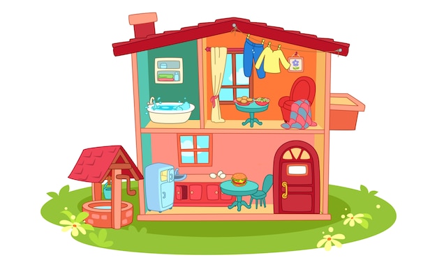 Vector doll house cartoon illustration