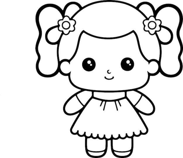 Vector doll vectorillustratie zwart-wit omtrek doll kleurboek of pagina voor kinderen