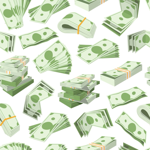 Vector dollar banknotes bundles and money currency seamless business pattern.