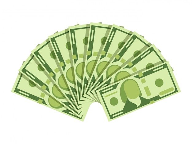 Dollar banknotes fan. Green currency cash notes. Investment vector concept