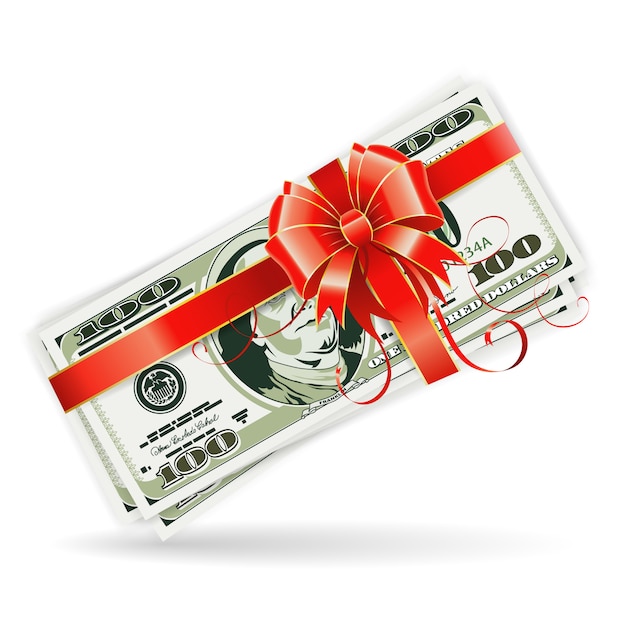 Dollar bills with ribbon and bow