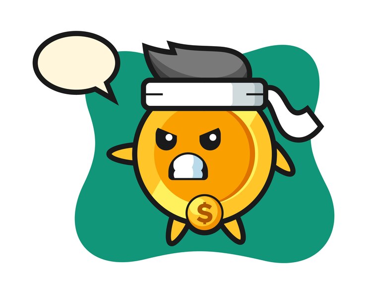 Vector 가라테 전투기로 달러 동전 만화 그림