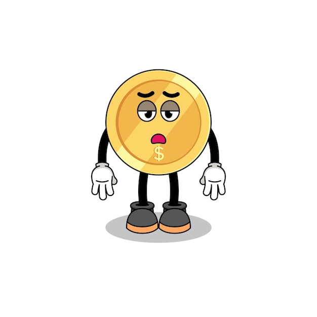 Dollar coin cartoon with fatigue gesture character design