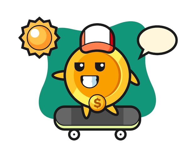 Dollar coin character illustration ride a skateboard