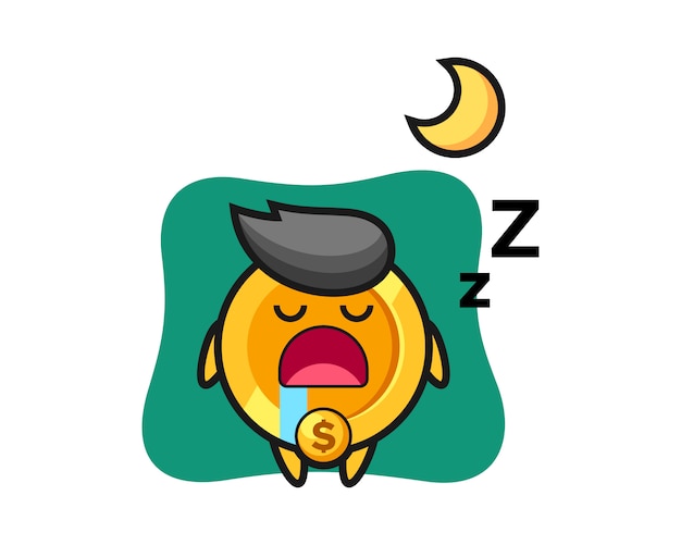 Dollar coin character illustration sleeping at night