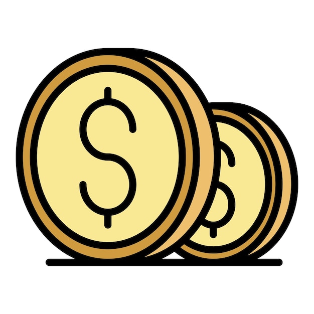 Dollar coin icon Outline dollar coin vector icon color flat isolated