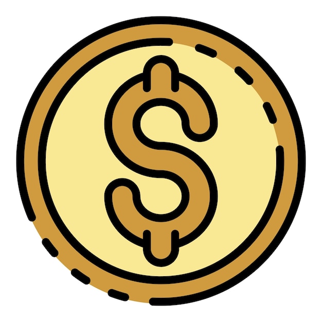 Vector dollar coin icon outline dollar coin vector icon color flat isolated