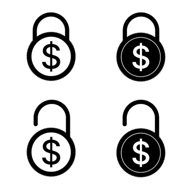 Dollar coin lock pad icon open and closed padlock symbol