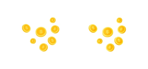 Vettore monete in dollari che cadono icone monete in dollaro in stile piatto