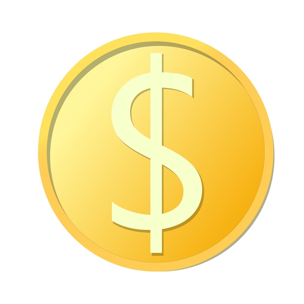 Dollar currency on a gold coin vector illustration isolated on white background