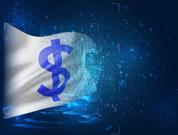 Vector dollar currency on vector 3d flag on blue background with hud interfaces