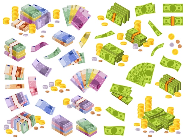 Vector dollar and euro banknotes illustration