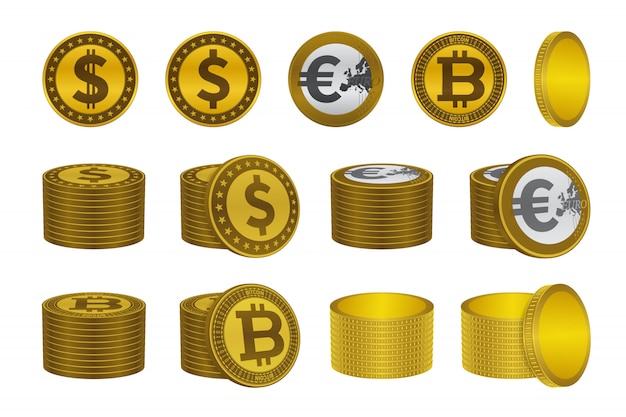 Dollar euro bitcoin gold coin icons