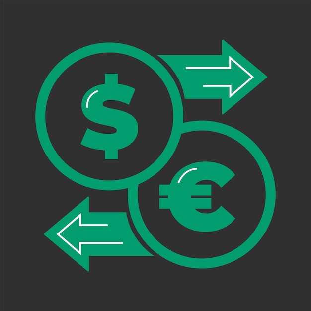 Vettore icona da dollaro a euro isolato di colore verde icona di cambio da dollaro a euro con freccia usd eur