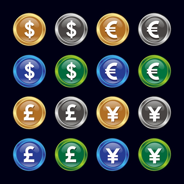 Dollar, euro, pound, yen currency icon