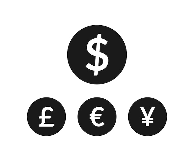 Dollar Euro Pound and Yen currency icons USD EUR GBP and JPY money sign symbols for web and app