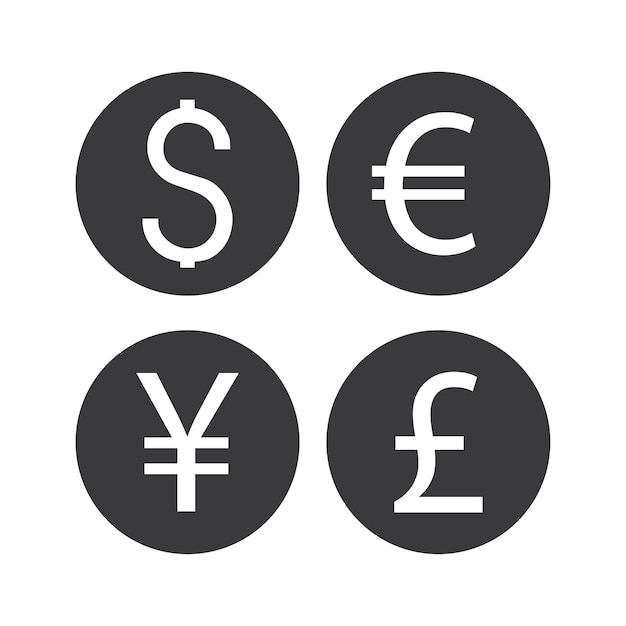 Dollaro euro yen sterlina valuta set di icone illustrazione vettoriale isolata