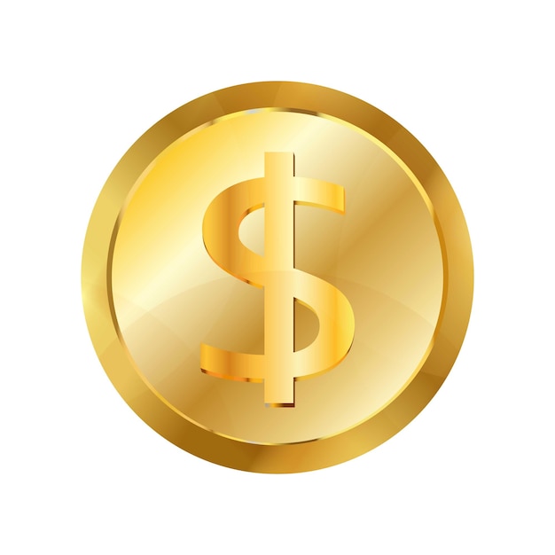 달러 금화 아이콘 흰색 배경에 고립 된 웹 디자인을 위한 달러 금화 벡터 아이콘의 현실적인 그림