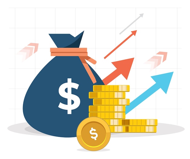 Dollar growth, money rising graph arrow showing growth, concept of business success.