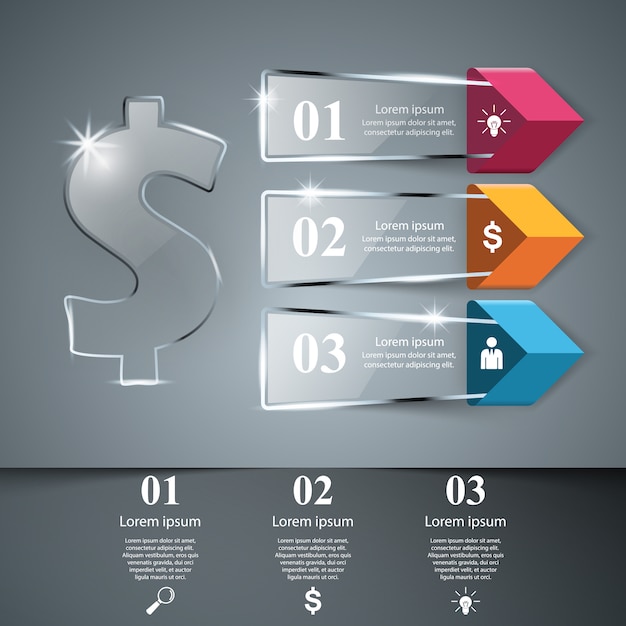 Dollar infographic ontwerpsjabloon en marketing pictogrammen