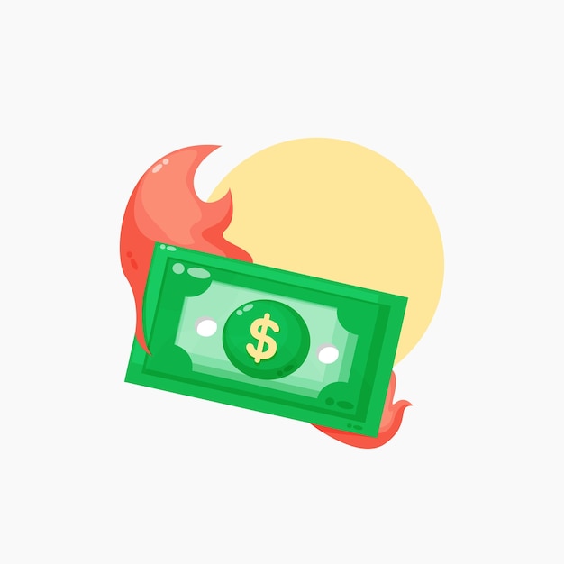 Vector dollar money cash burn in fire