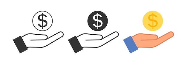 Dollar in an open hand icon Get money illustration symbol give penny vector
