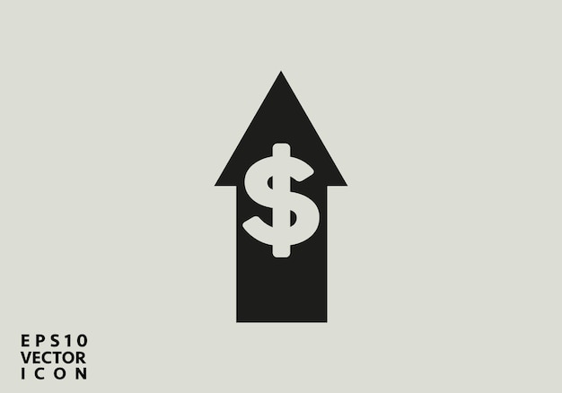 Dollar rate increase icon money symbol with stretching up arrow rising prices