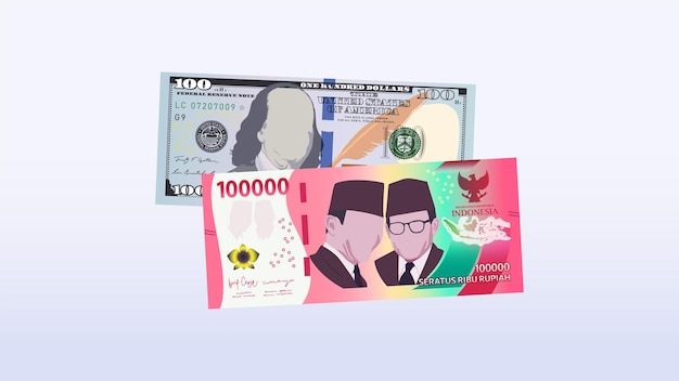 Dollar and rupiah currency vector, medium of exchange. financial theme. dollar and rupiah banknotes