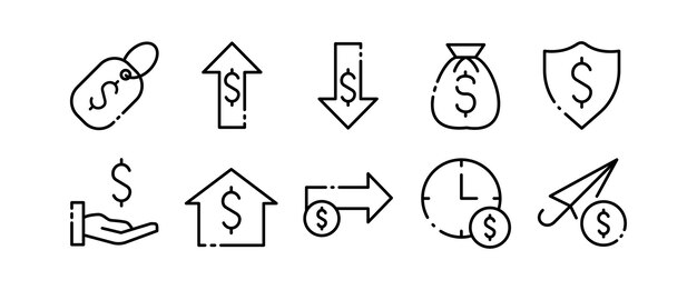 Dollar set icon Arrow transfer coin payment salary stack of coins dollar cent mail marketing ploy list spam target audience tax protection Neomorphism style Vector line icon