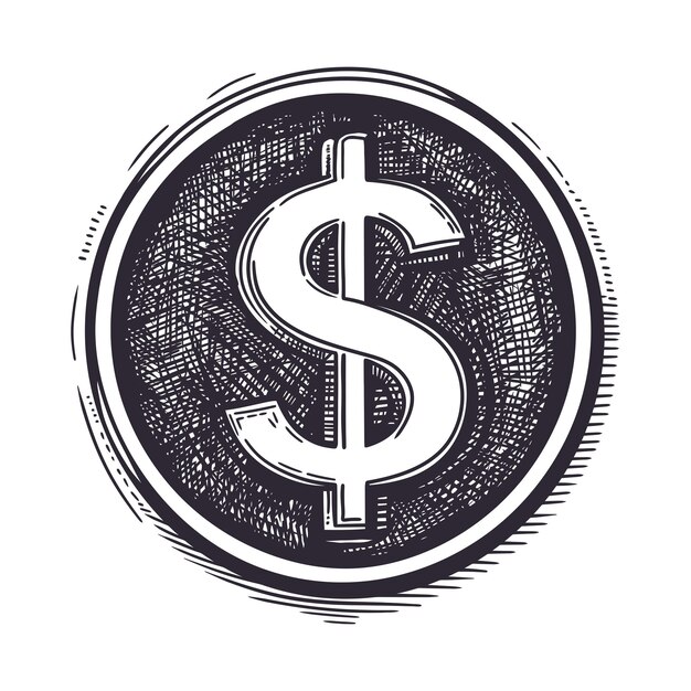 Vettore segno del dollaro in stile grunge illustrazione vettoriale disegnata a mano