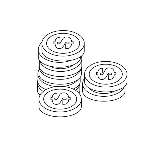 Dollar sign handful of coin in line style Vector illustration