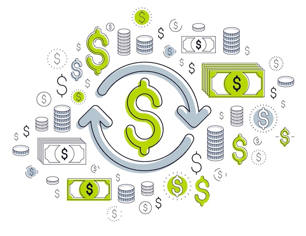 Vector dollar sign and loop arrow, currency exchange, return on investment, insurance concept, refund, stock market, refinance, vector design.