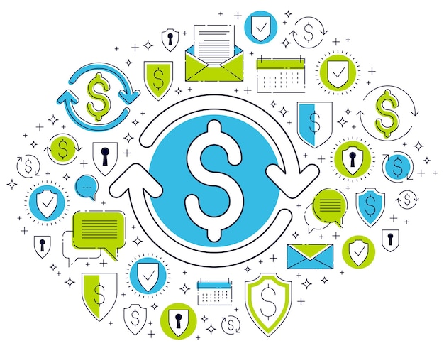 Dollar sign and loop arrow, currency exchange, return on investment, insurance concept, refund, stock market, refinance, vector design.