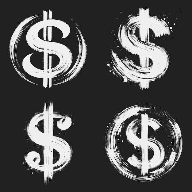 Vector dollar sign set grunge style vector illustration