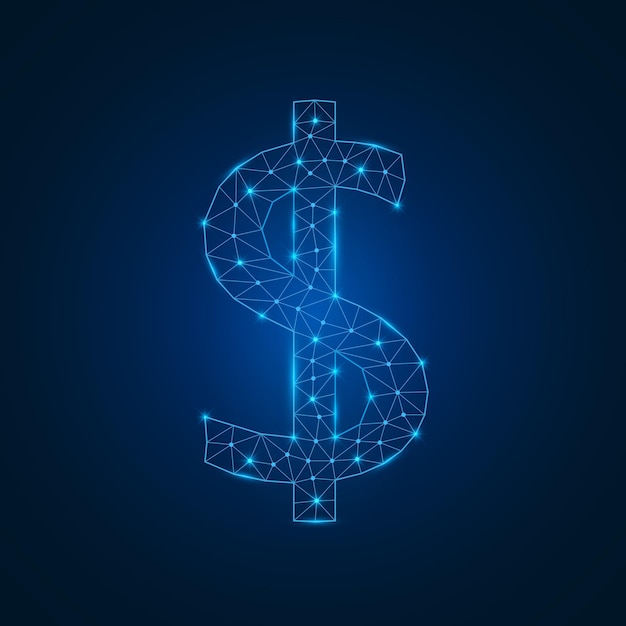 Vector dollar sign with low poly glowing connected dots