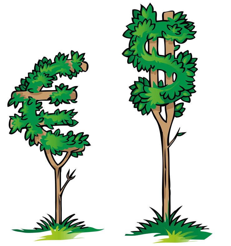 Vector dollar versus euro on tree isolated