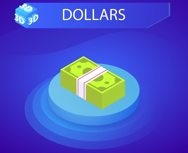 Dollars isometrisch ontwerppictogram Vector web illustratie 3d kleurrijk concept