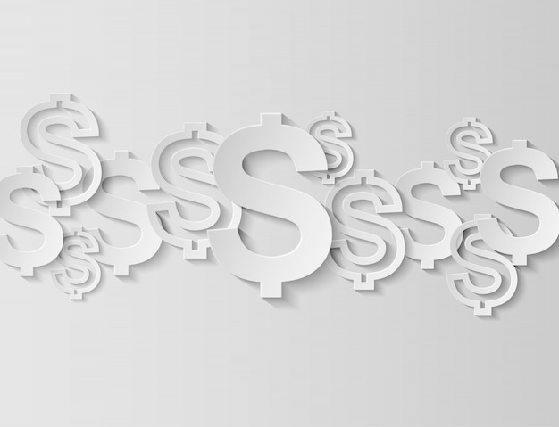 Dollars sign on white background. light and shadow, copy space .Vector.