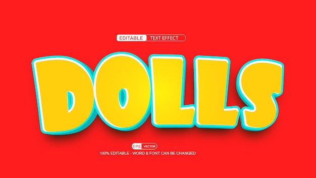 Dolls editable text effect vector 3d style with background