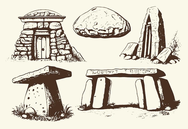 Vector dolmens set in vintage vector illustration style