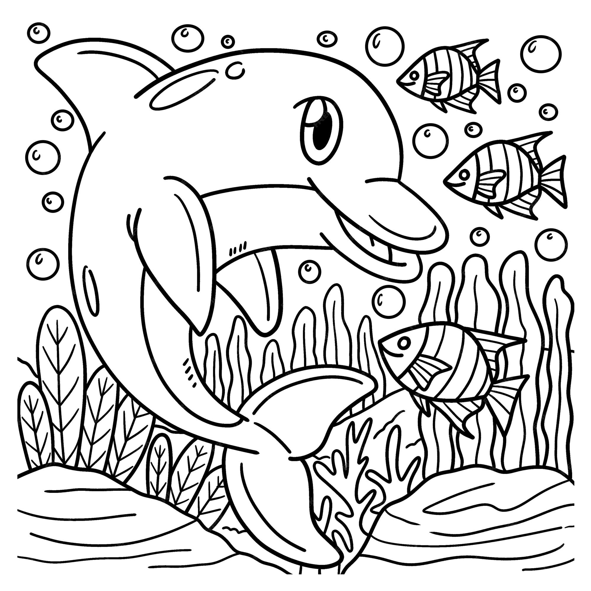 Premium Vector | Dolphin Animal Coloring Page for Kids