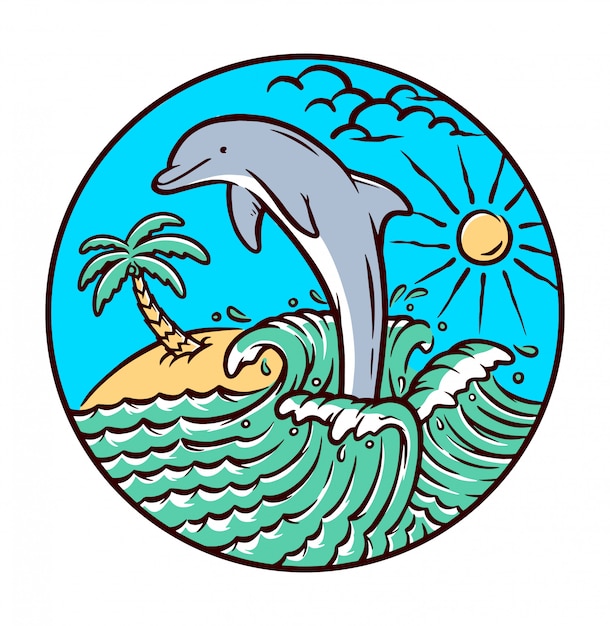 Иллюстрация пляжа дельфина