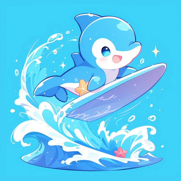 Vector a dolphin on a boogie board cartoon style