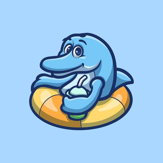 Dolphin Chill Swim 크리에이티브 만화 일러스트레이션