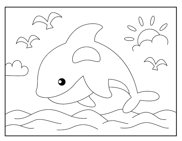 Vector dolphin coloring pages for kids